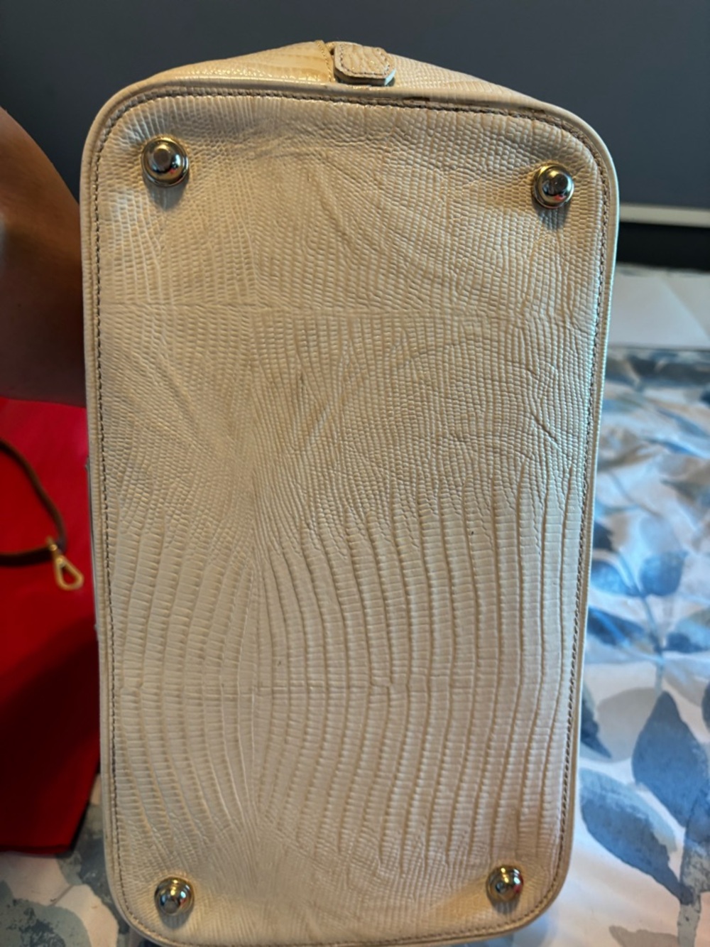 Brahmin Cream Croc-Embossed Satchel with Brown Handles - Picture 3 of 7